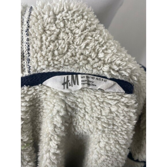 H&M Boy's Hoodie Blue Sharpa Lined Full Zip High Neck Outerwear Size Medium - Picture 7 of 8